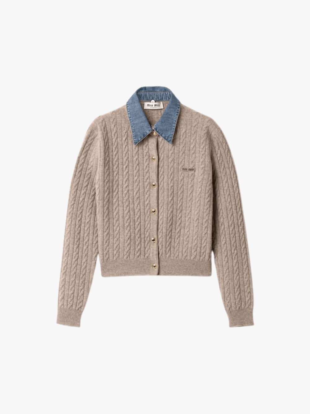 Miu Miu Strickjacke mit Denim Neck Beige¬†Damen