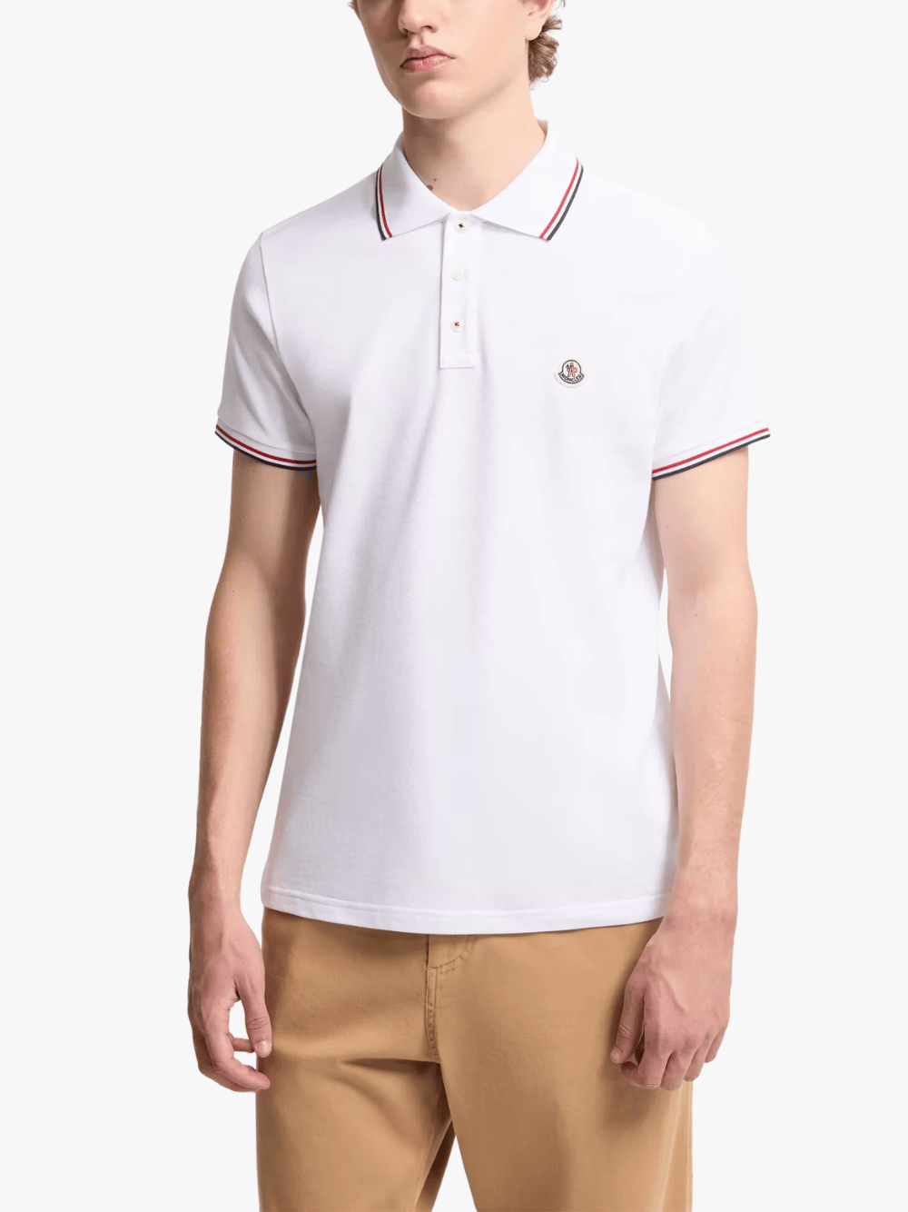 Moncler Tricolour‑Trimmed Piqué Polo-Shirt Weiß Herren