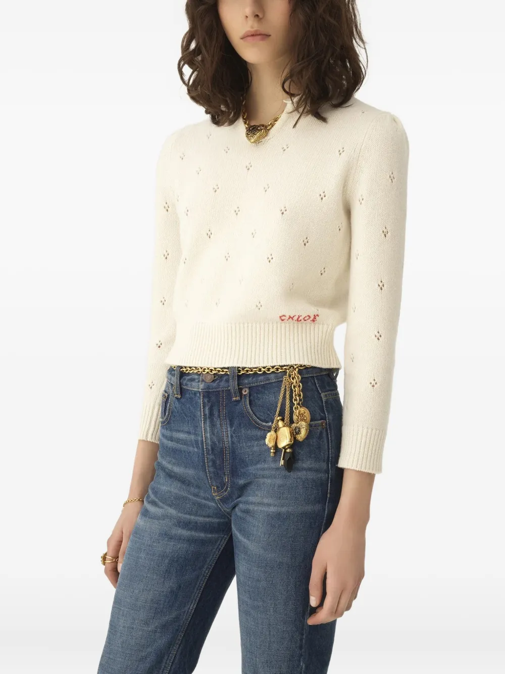Chloé Embroidered Sweater White Women
