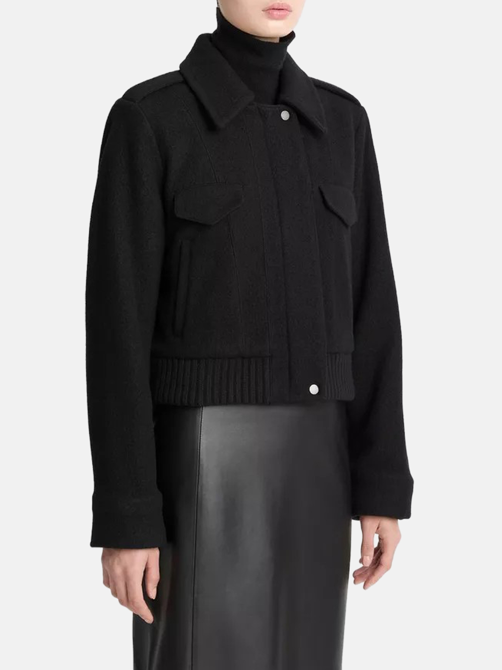 Vince Italian Wool-Blend Cropped Jacket Black Damen