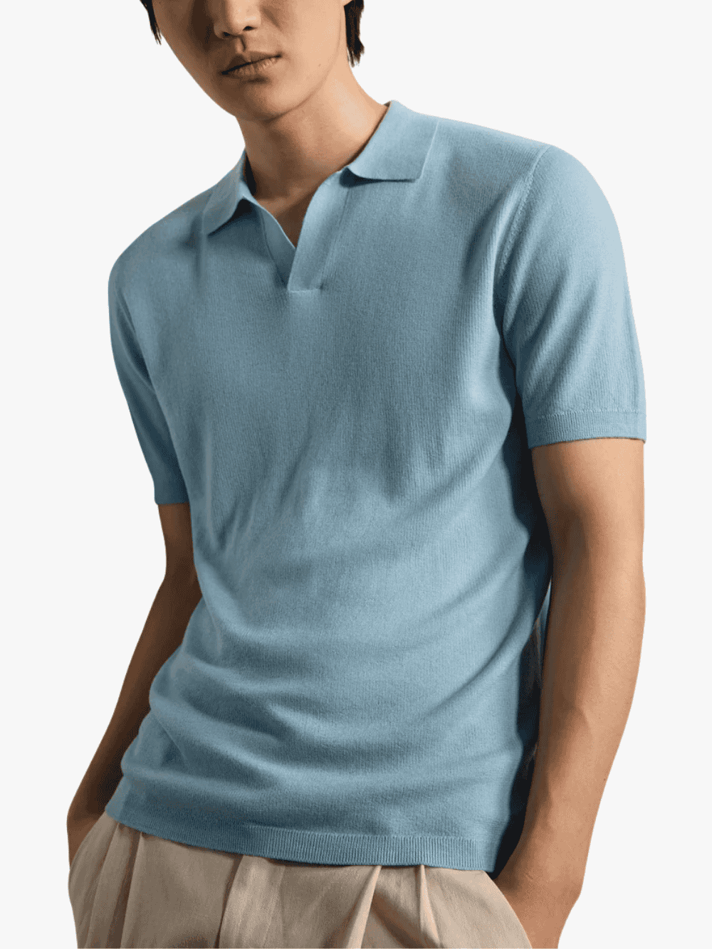 Kiefermann Luras Modernes Polo aus extrafeiner Merinowolle Sky Hellblau Herren