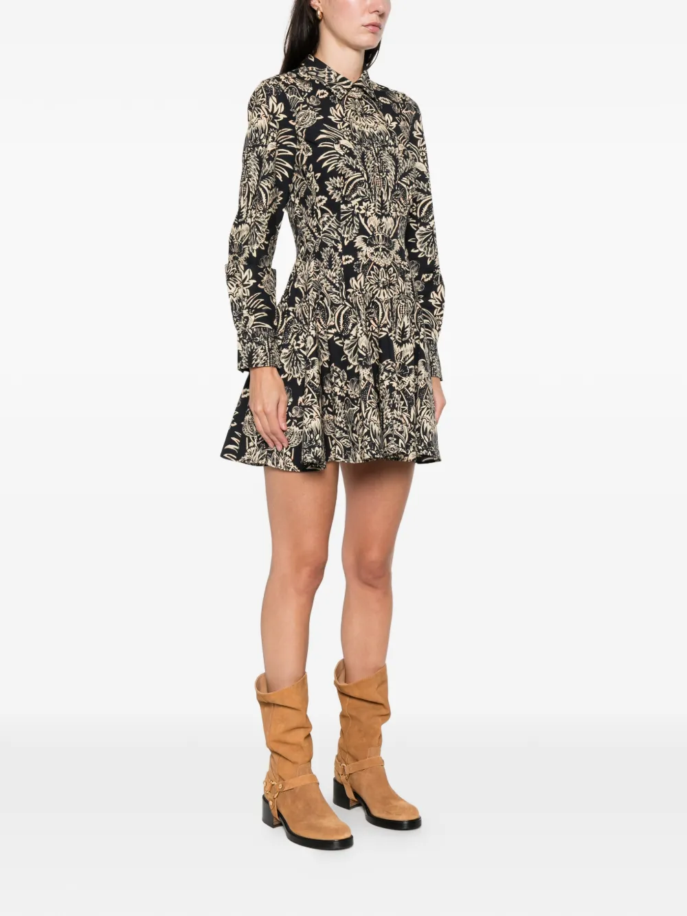 Ulla Johnson Taliah Long Sleeve Mini Dress Black Flora Women