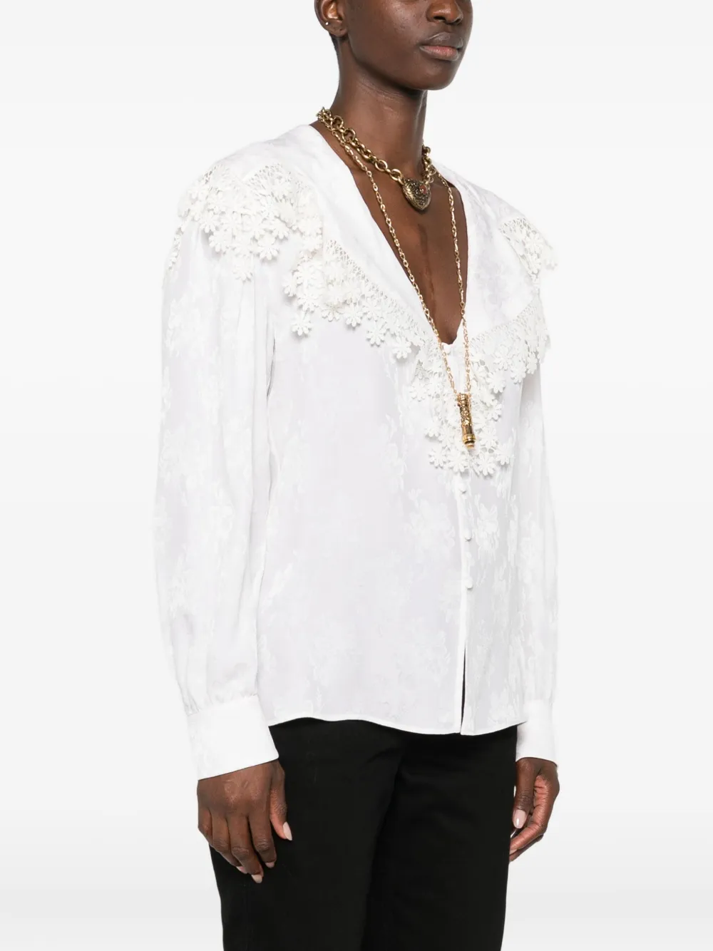 Chloé silk jacquard and lace blouse with maxi collar White Women