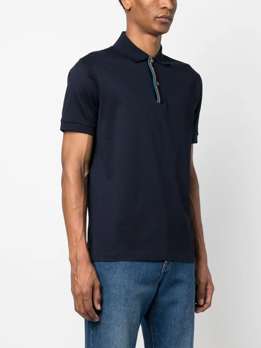 Paul Smith dark navy polo shirt with “Signature Stripe” trim men
