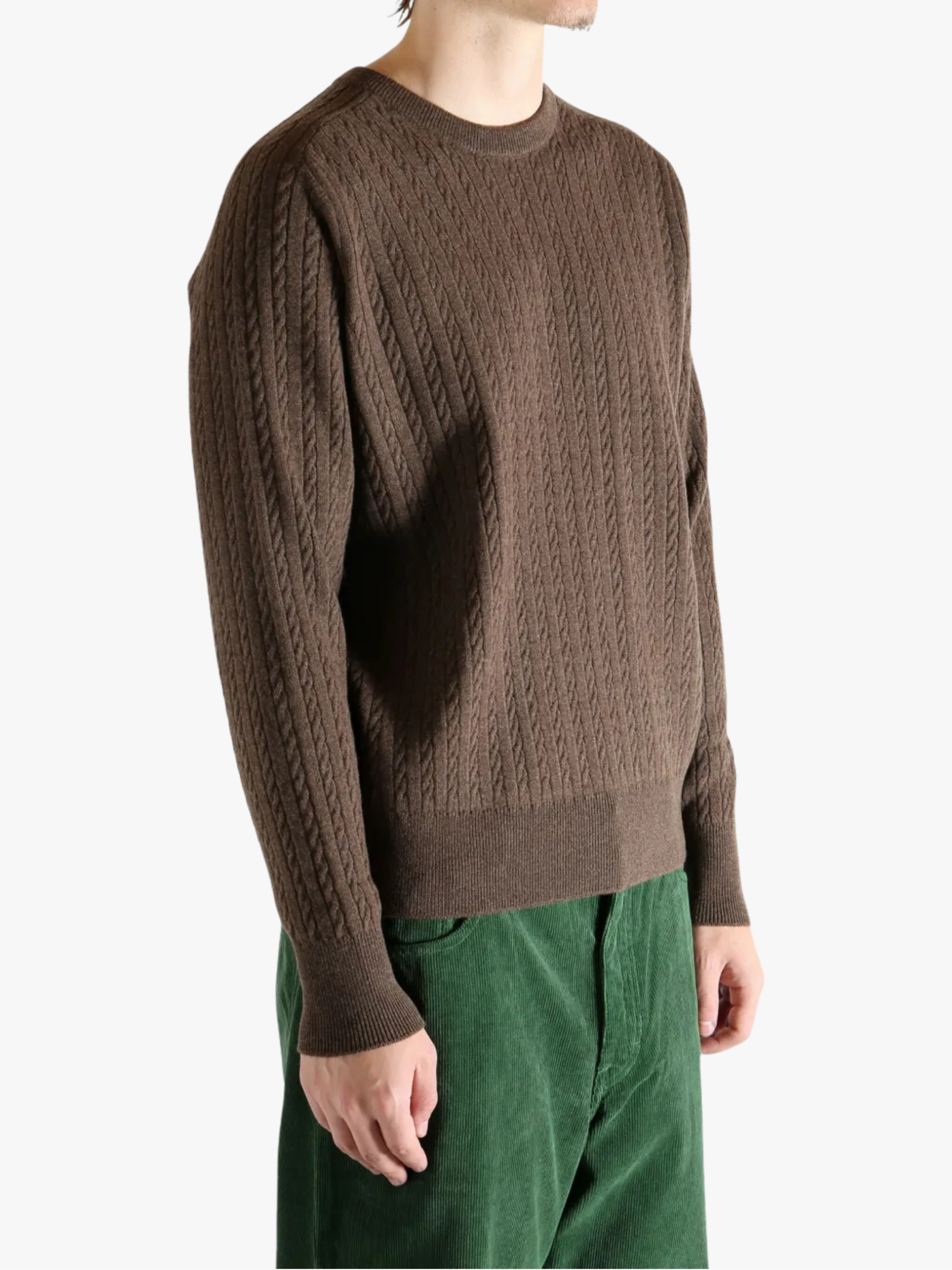Auralee cable knit sweater in brown for men