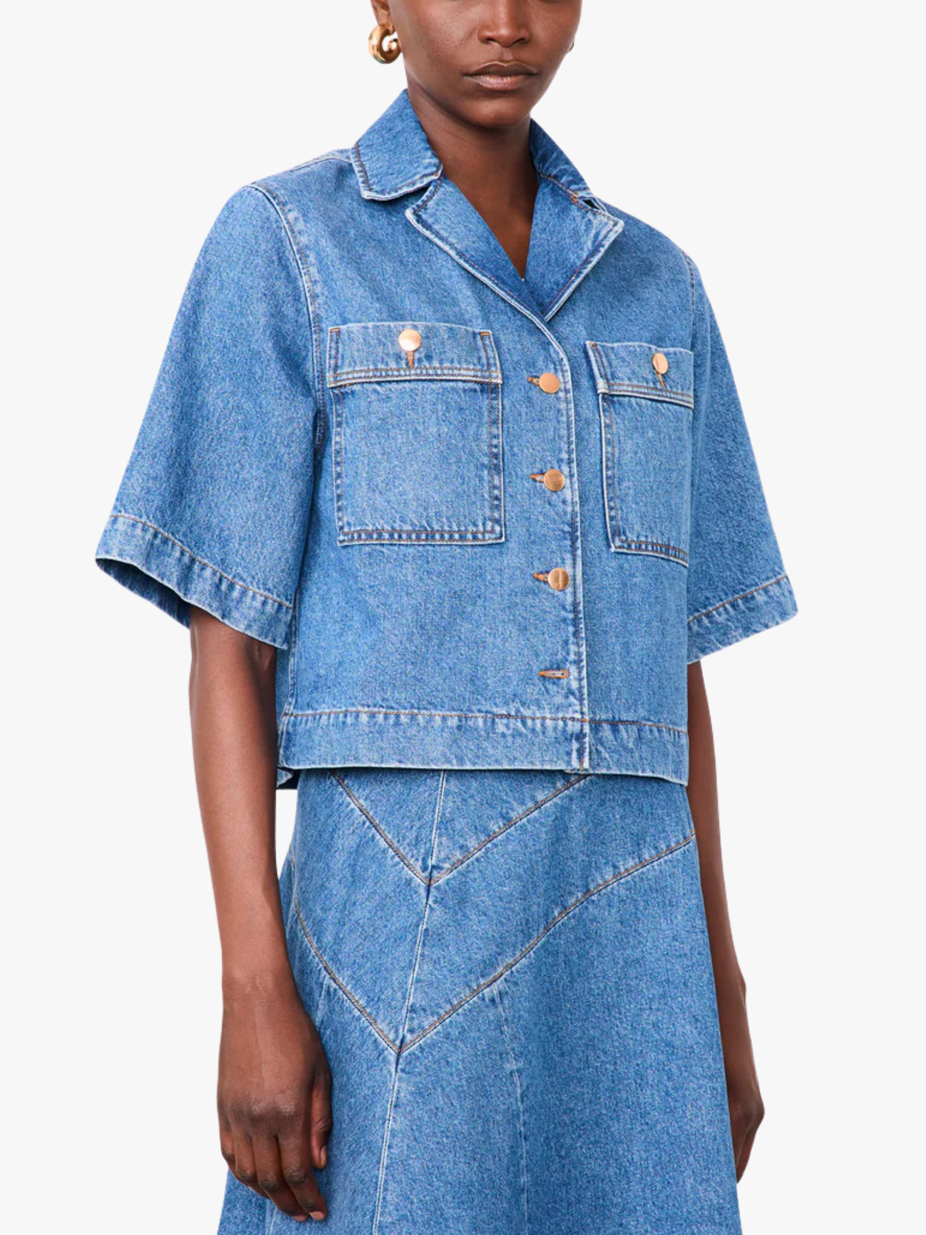 Officine Générale Enna Top Cotton Denim Mid Blue Denim‑Top Damen