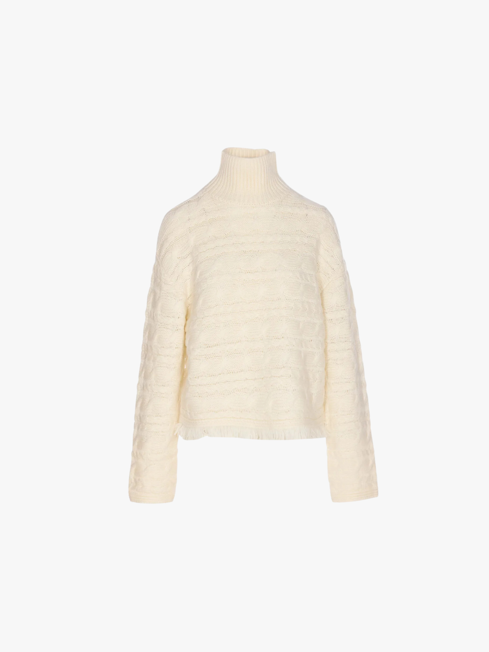 Guest In Residence Zopfmuster-Pullover mit Fransen Weiß