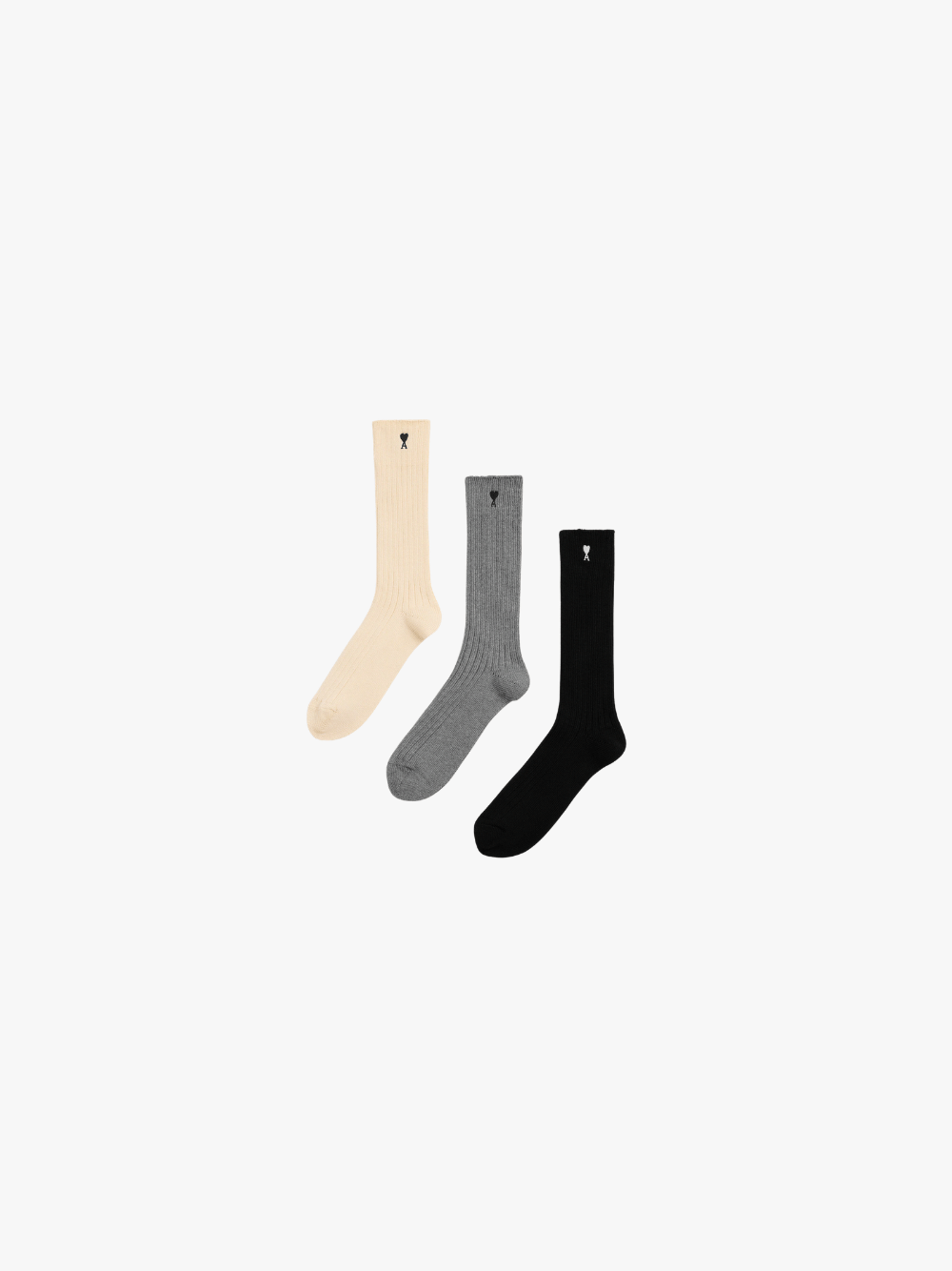 Ami Paris Cotton Three-Pack Socks White/Grey/Black Men's