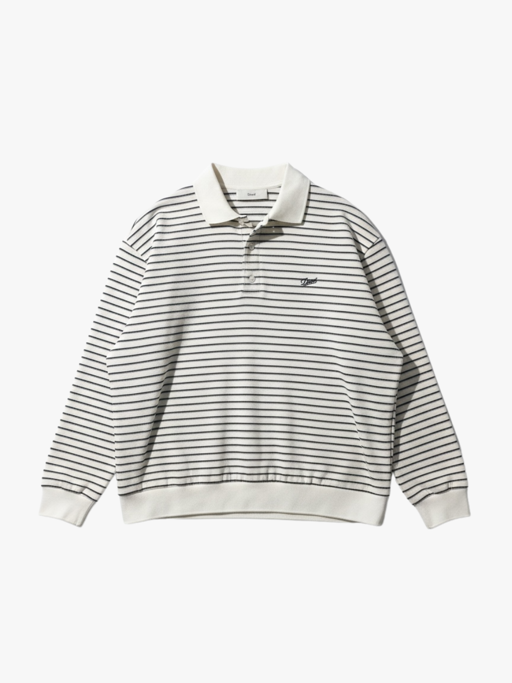 Dunst Unisex Striped Logo Collared T-Shirt Ivory Stripe