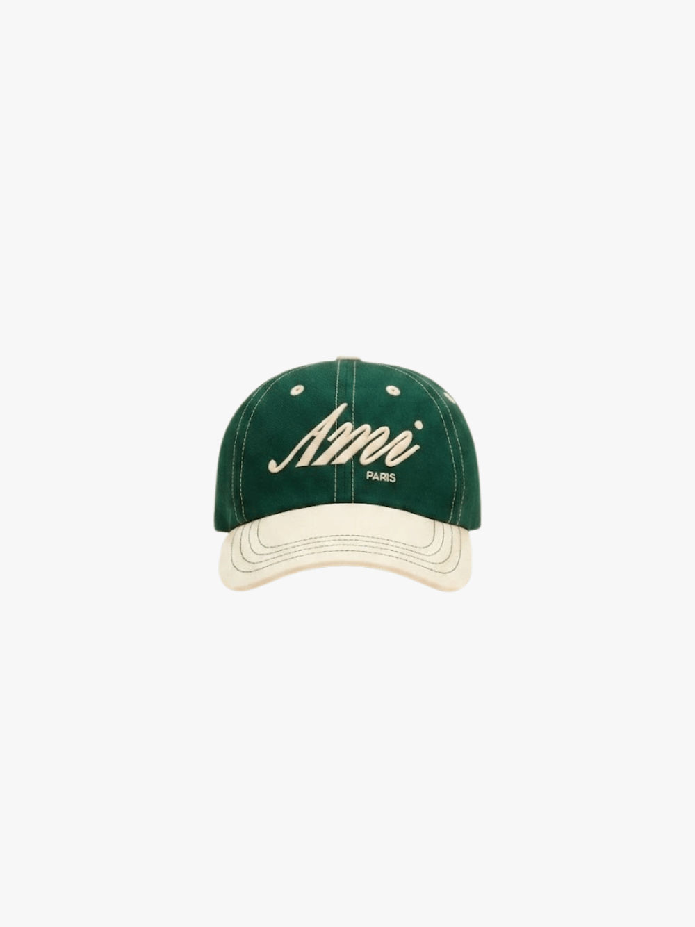 Ami Paris Cotton Cap with Ami Paris Embroidery Green/White Men's