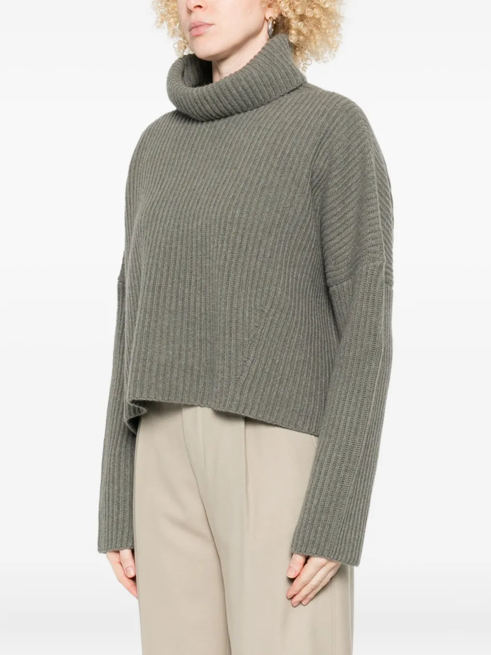 Roberto Collina Gerippter Rollkragenpullover, kurz geschnitten Taupe Damen Roberto Collina Gerippter Rollkragenpullover, kurz geschnitten Taupe Damen