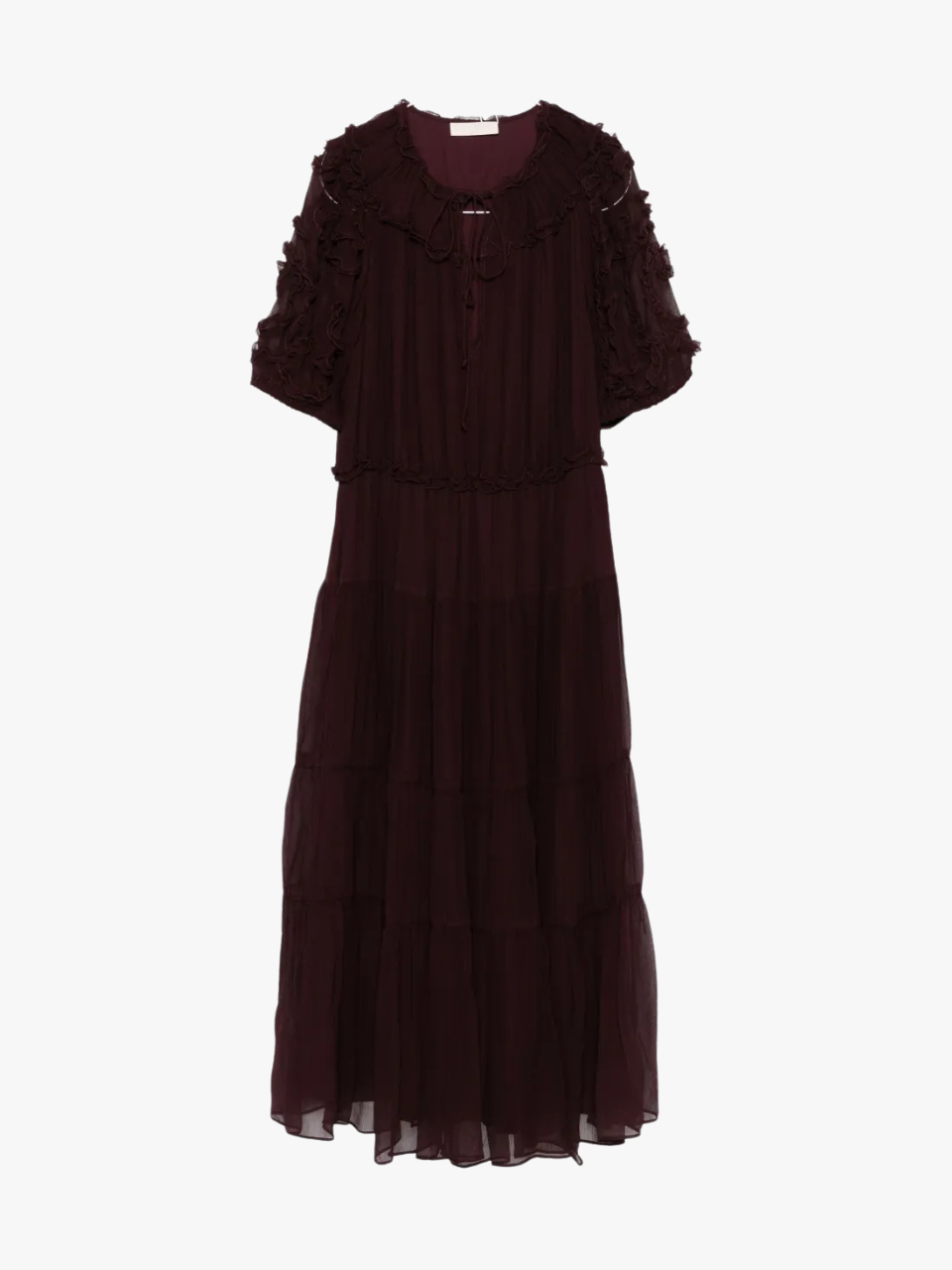 Ulla Johnson Rüschen-Stufenkleid Mahagon Damen