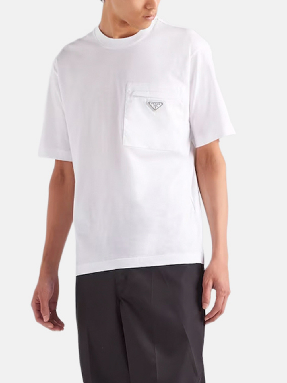 Prada T-Shirt aus Re-Nylon und Jersey Weiß Herren