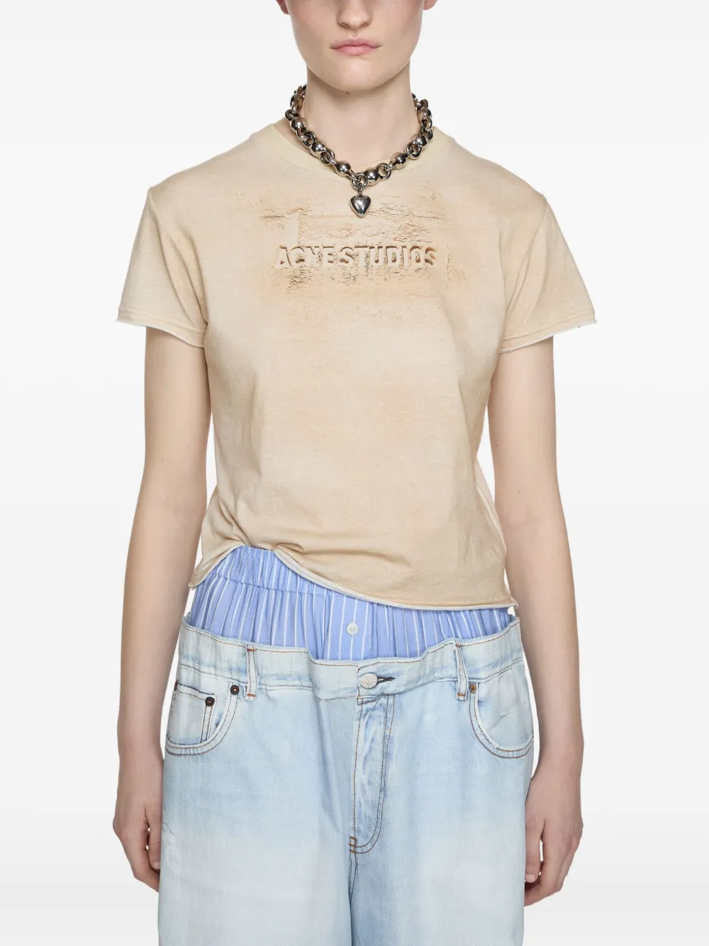 Acne Studios T-Shirt aus Bio-Baumwolle Sandbeige Damen