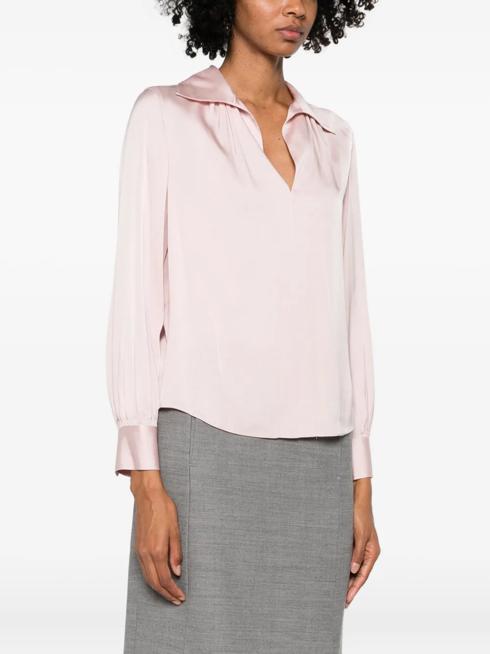 Vince Smocked Seiden-Mix Langarm Bluse Balletto Rosa Damen