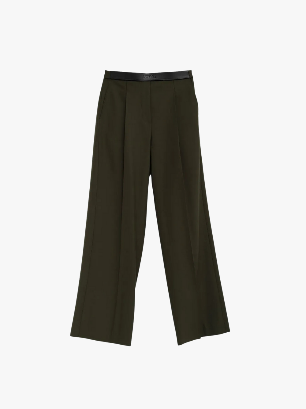 LOEWE Hose mit Lederbesatz Kahkigrün Damen
