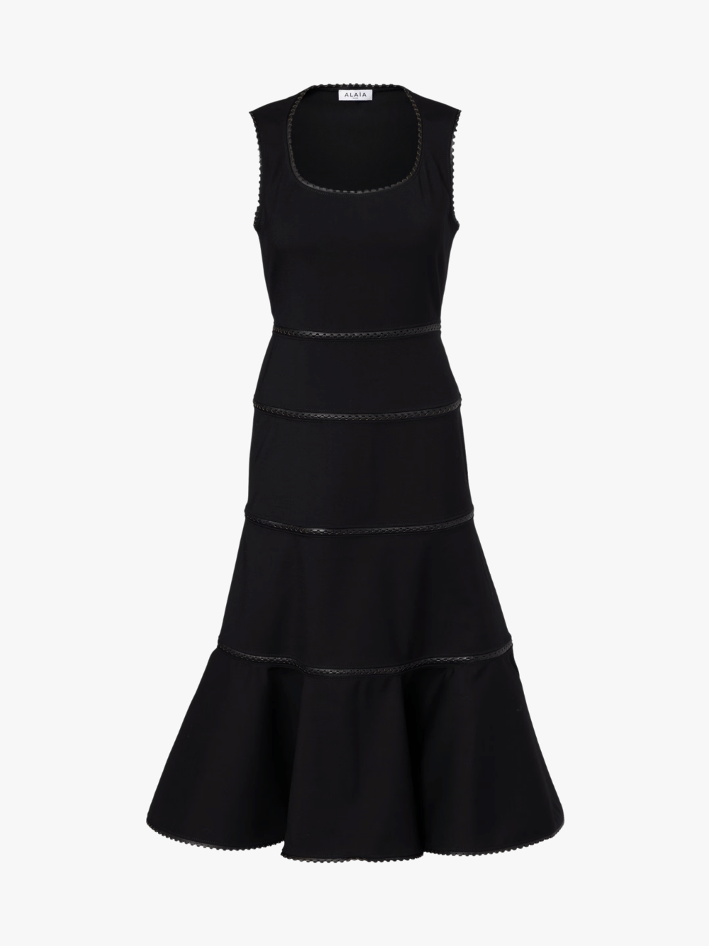 Alaïa Kleid mit Lederbesatz aus Wolle Schwarz Damen