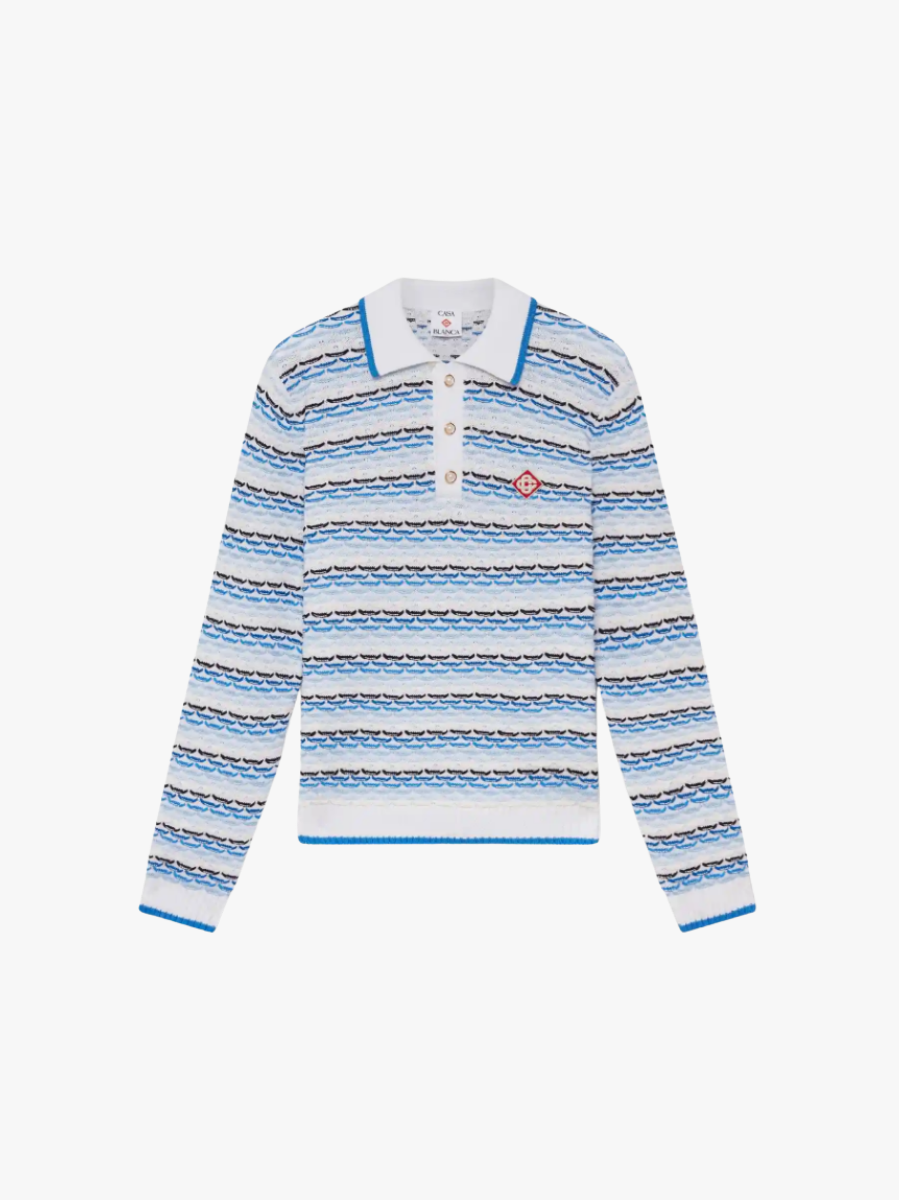 Casablanca Tuck Stitch Long Sleeve Polo Shirt Blue Men