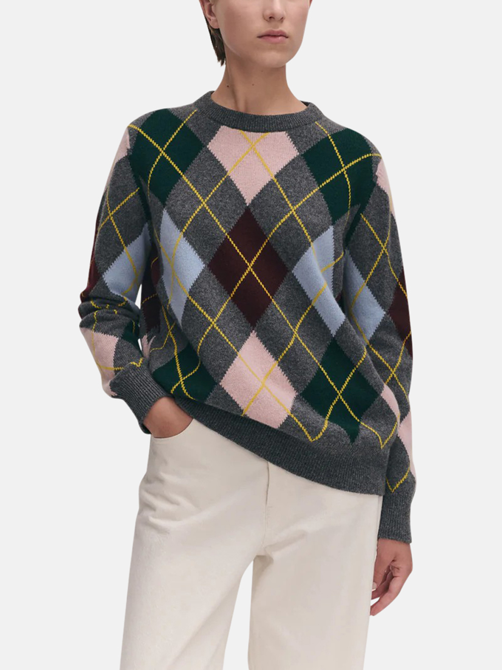 &Daughter Ava Argyle Crewneck Derby Grau mit Rosa Damen