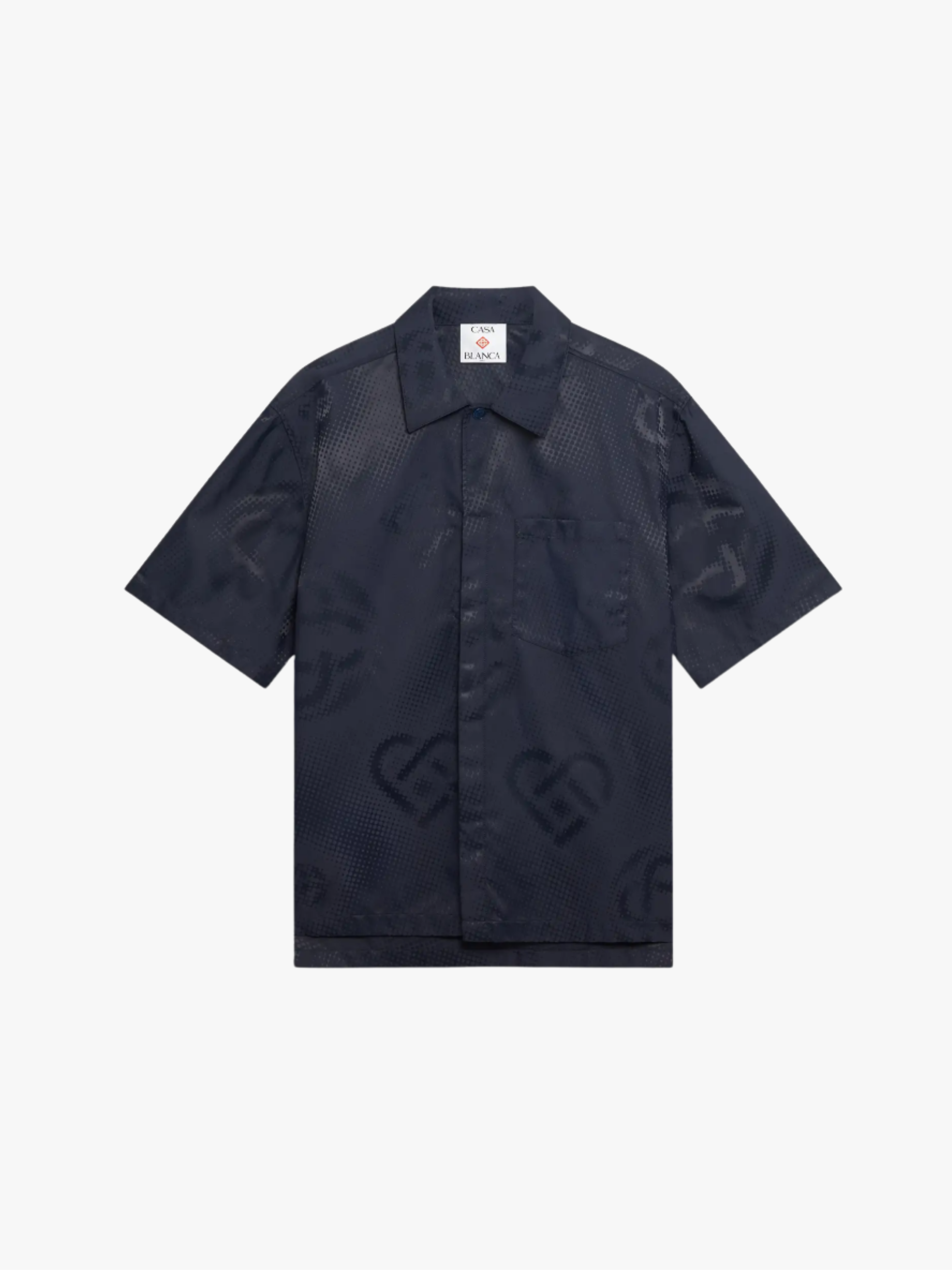 Casablanca Short-Sleeve Shirt with Half-Tone Monogram, Navy, Men's