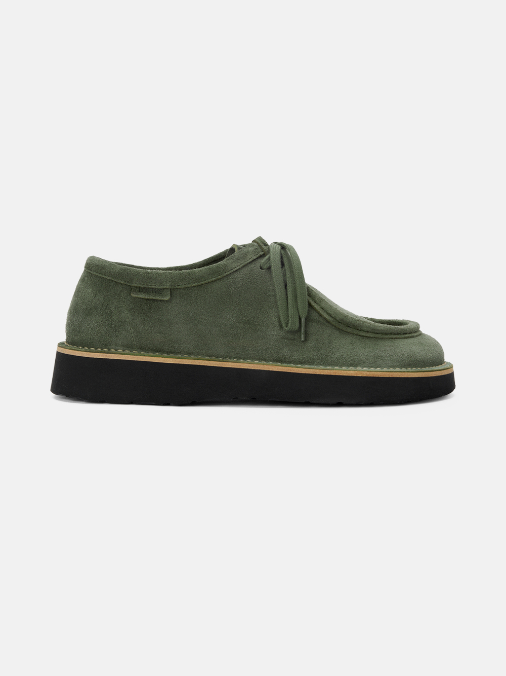LOEWE Faro Lace-Up Shoe in Sage Green Suede Calfskin Leather for Men