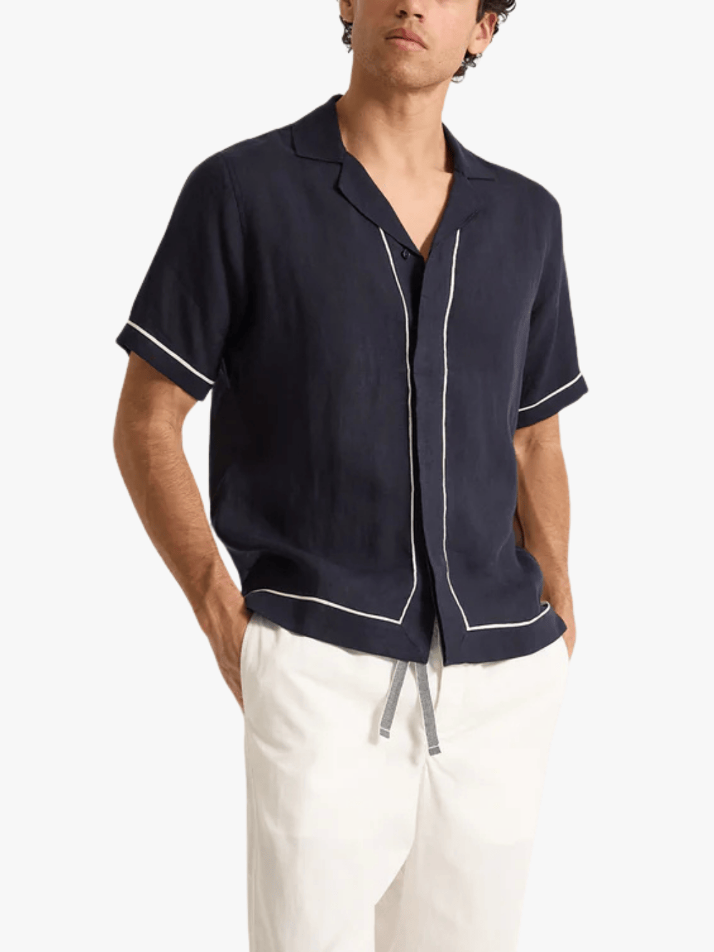 Orlebar Brown Shirt aus vorgewaschenem Leinen in Dark Navy Herrenhemd