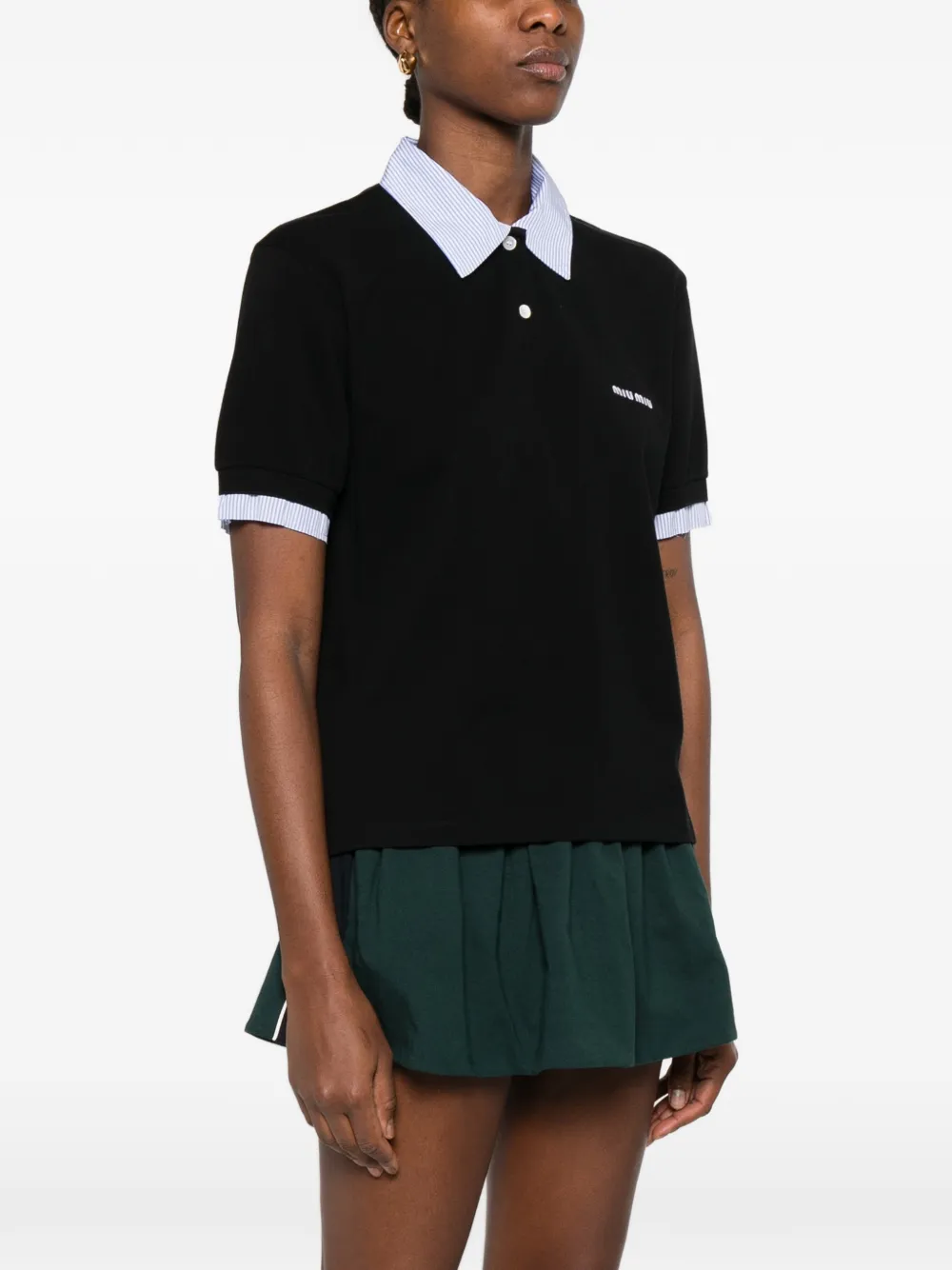 Miu Miu Piqué-Polohemd mit gestreiften Bündchen Schwarz Damen