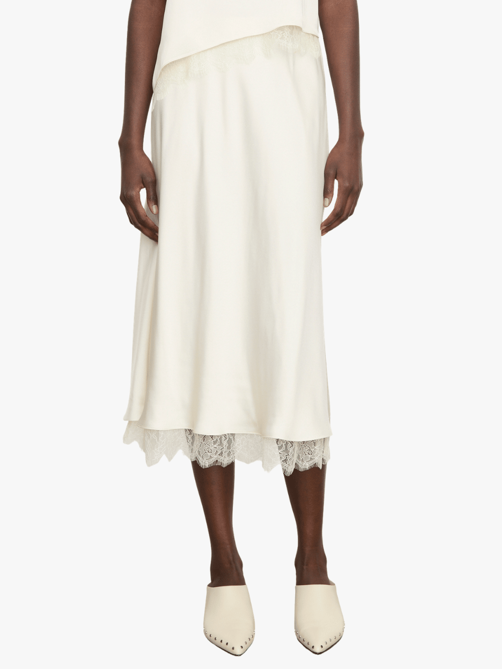 Vince Satin Slip Rock mit Spitzenbesatz Cream Weiß Damen
