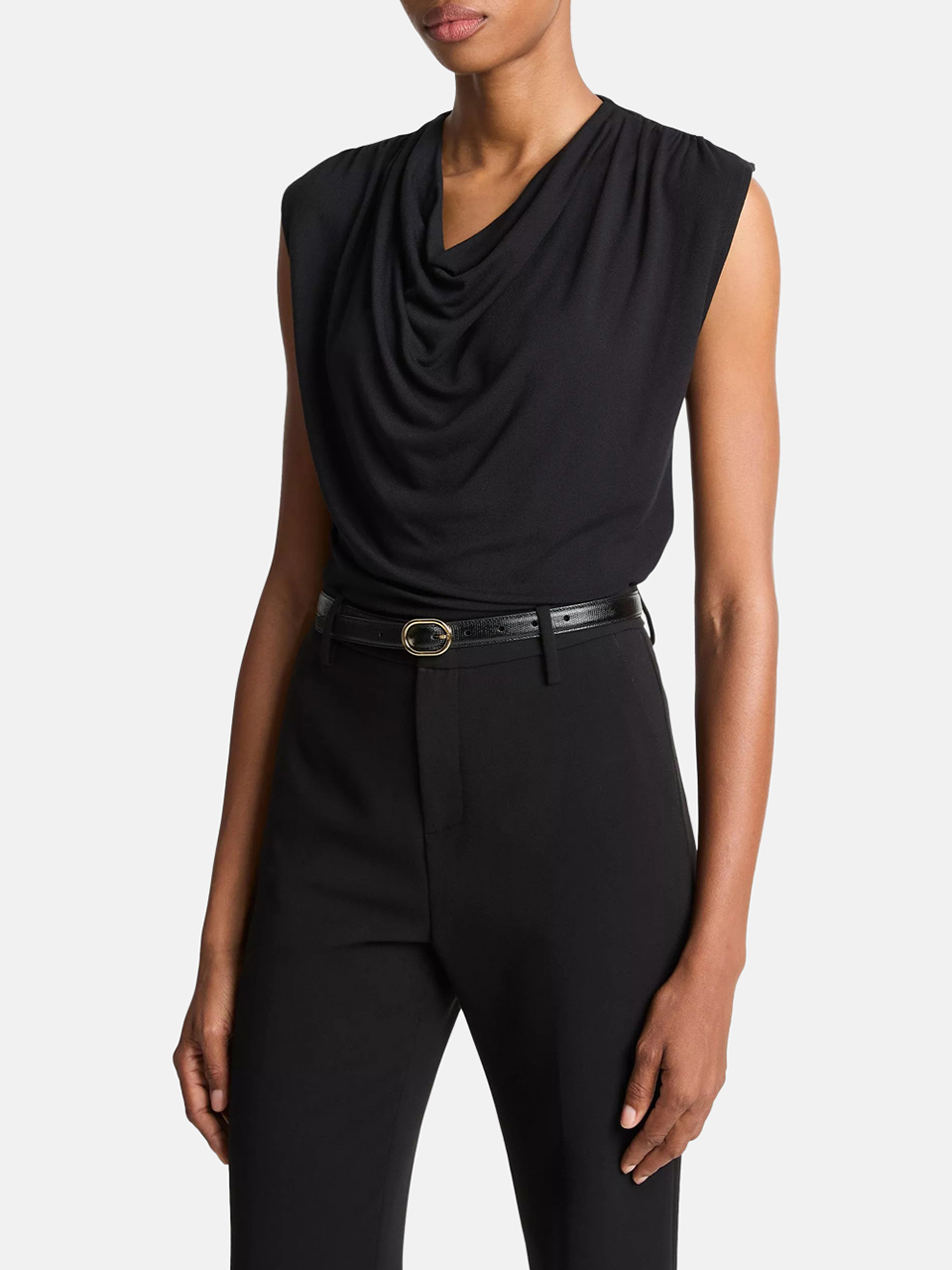 Vince Jersey Draped Cowl-Neck Top Schwarz Damen