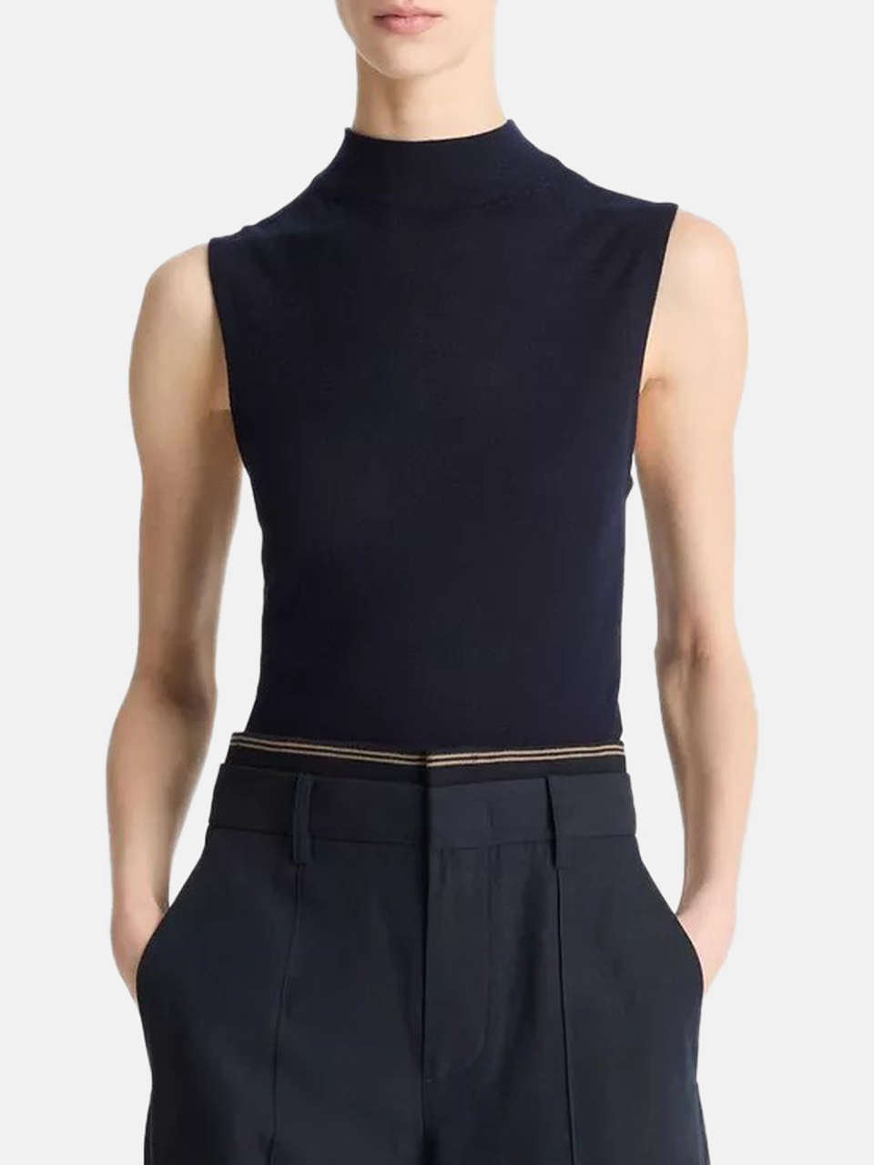 Vince Sleeveless wool blend crew neck jumper blue Women