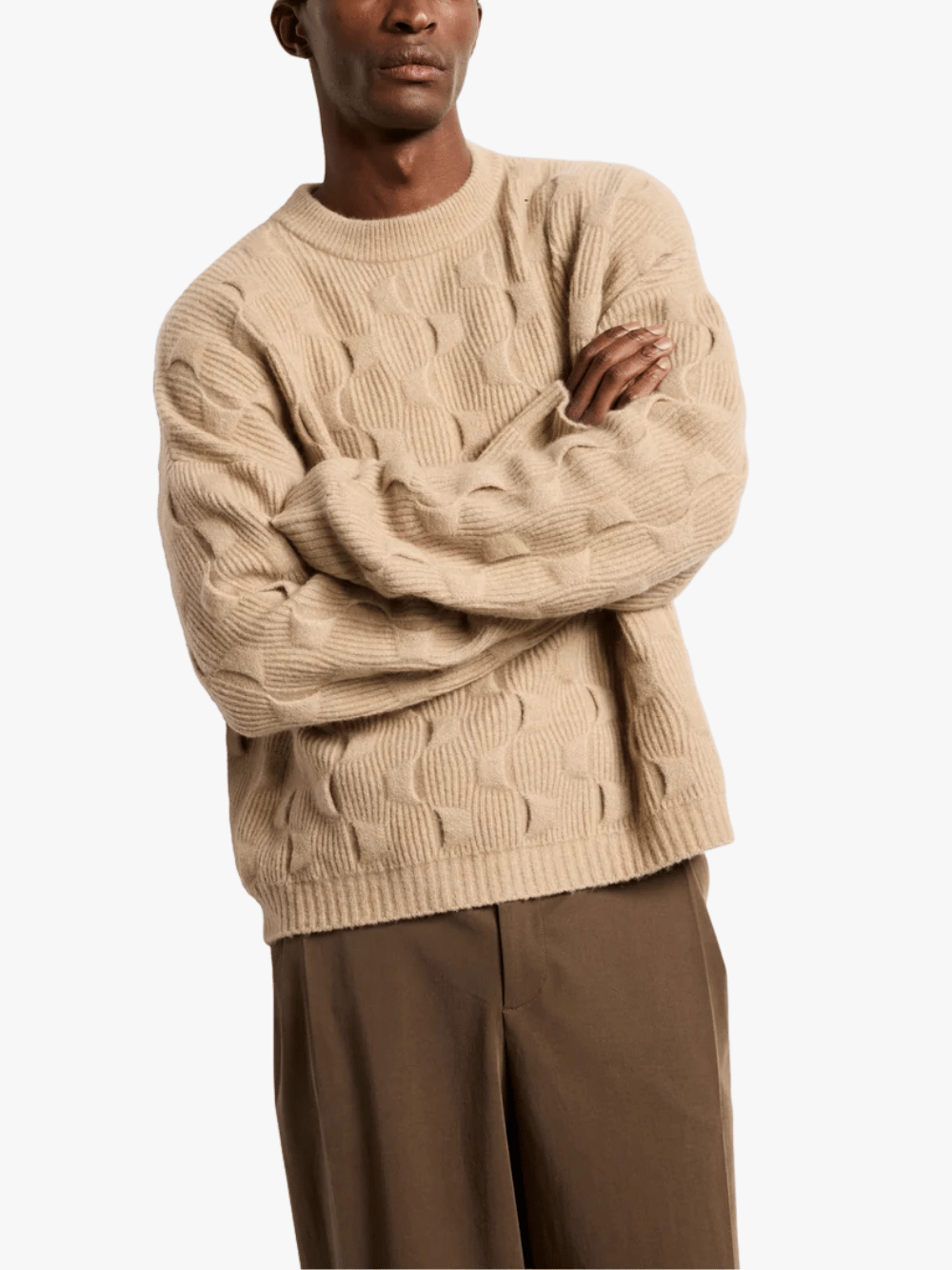 Kiefermann Roma Rippstrickpullover aus Wolle und Kaschmir Clay Beige Herren