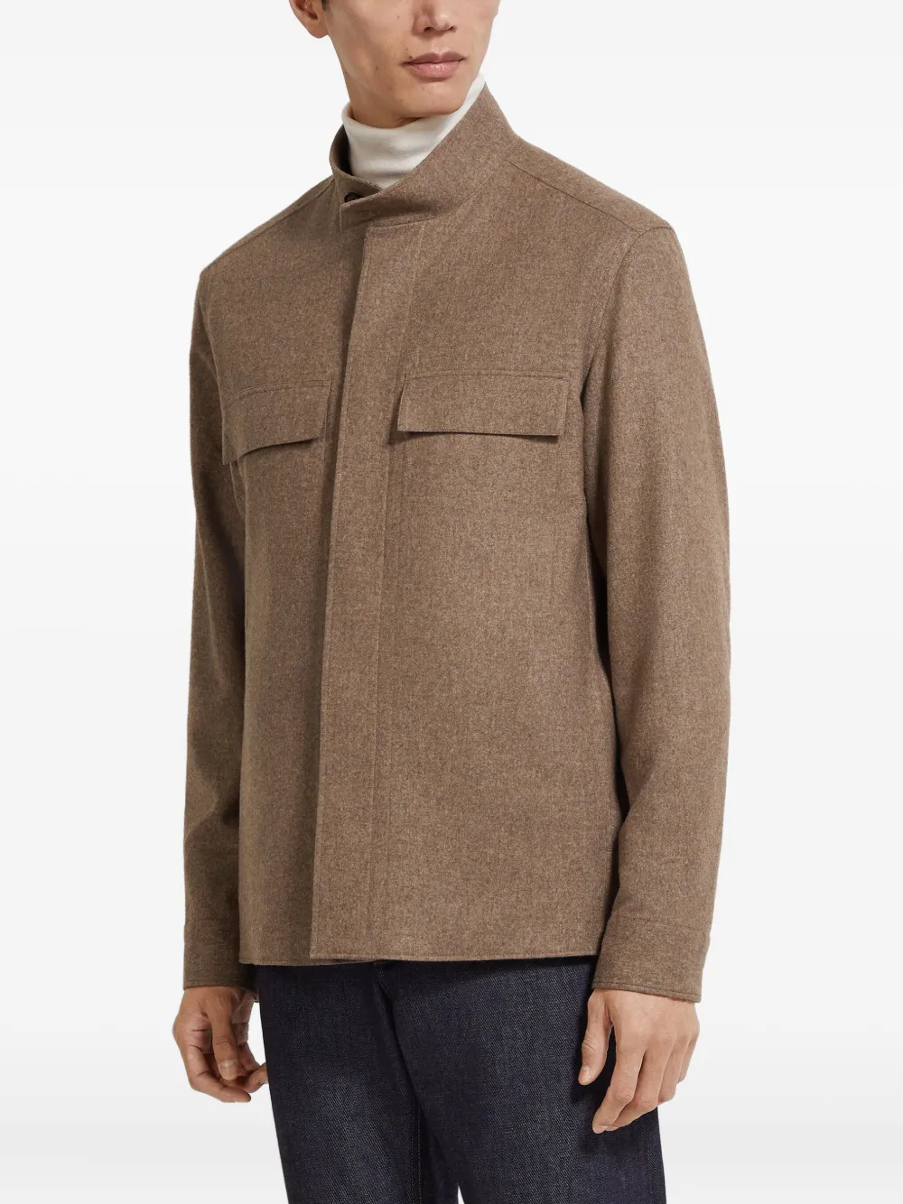 Zegna Oasi cashmere jacket with stand-up collar Brown Men