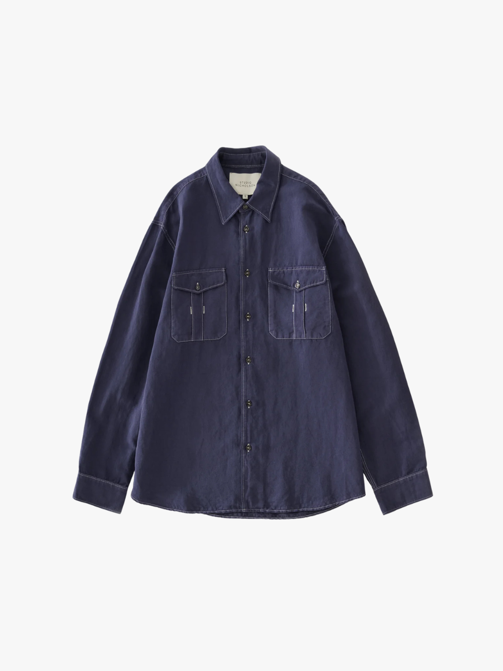 Studio Nicholson Louro Shirt Indigo Baumwoll‑Leinen‑Hemd Herren