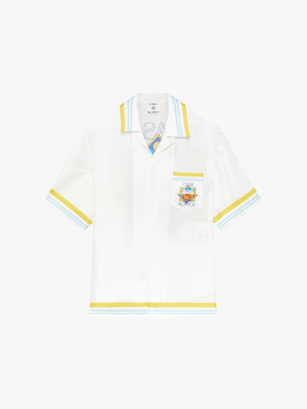 Casablanca Tennis Landscape Short Sleeve Silk Shirt White Men's