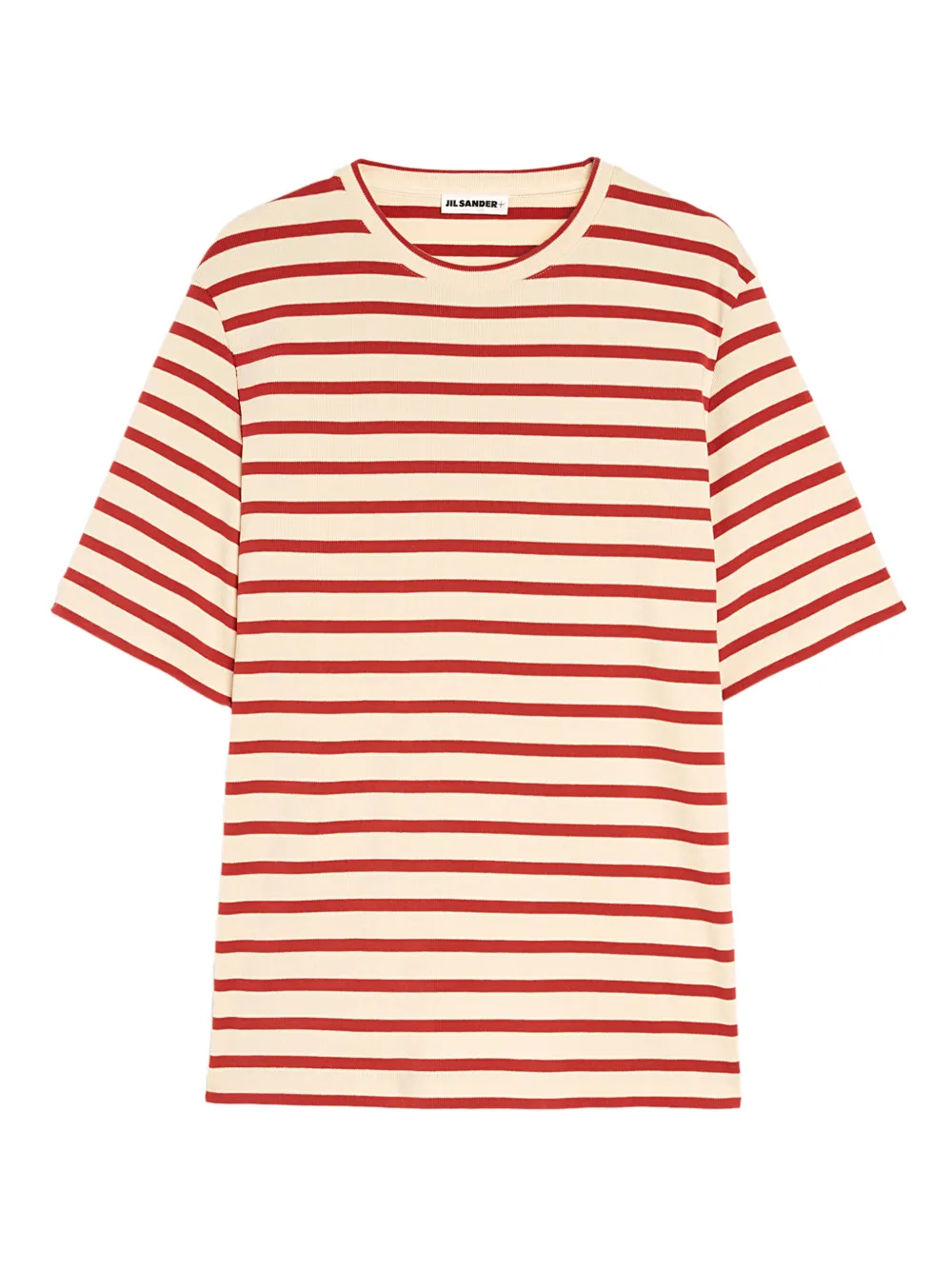 Jil Sander Gestreiftes T-Shirt mit Logo Rot/Weiß Herren