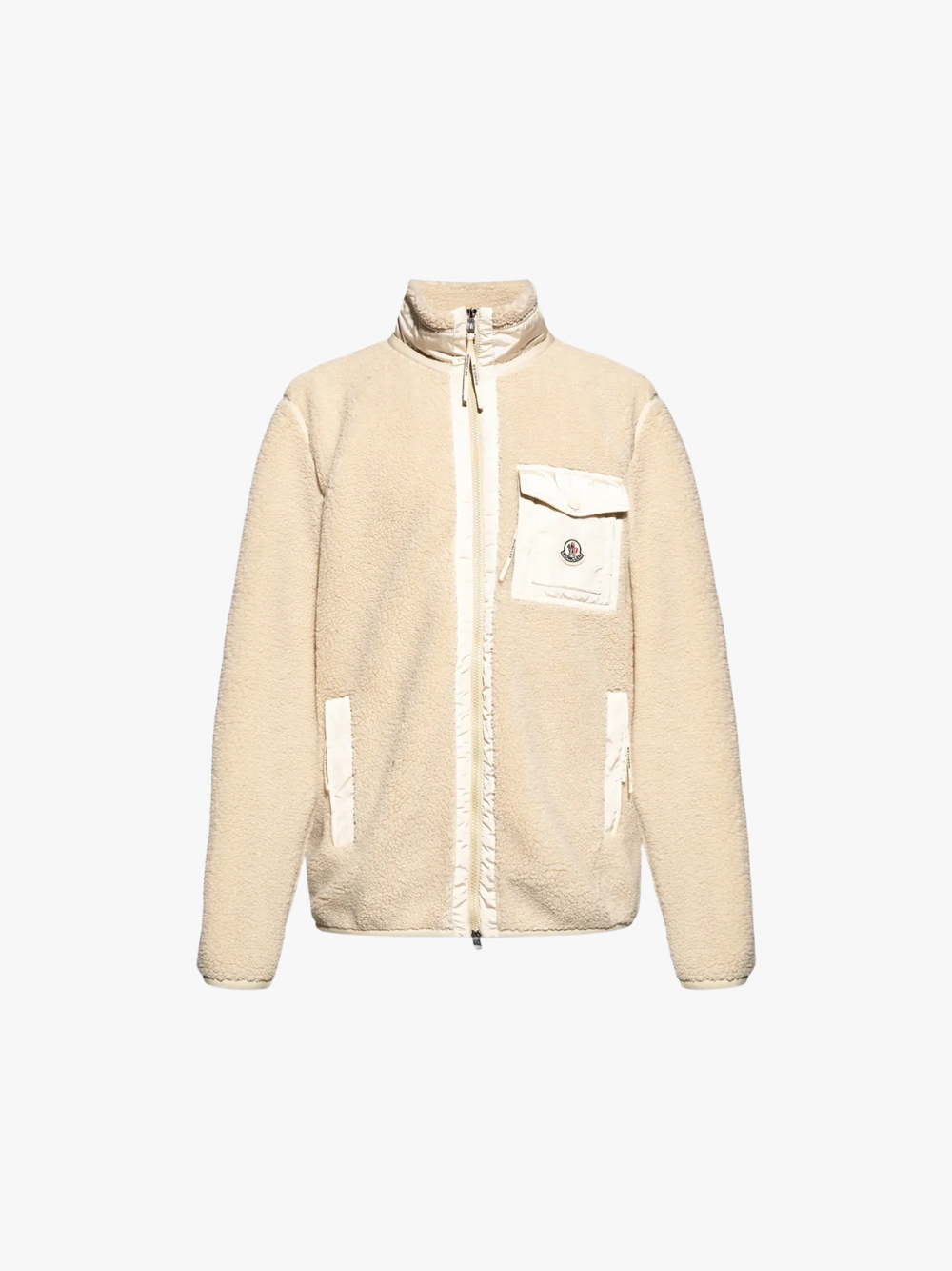 Moncler fleece sweater with patch pocket, beige, men's