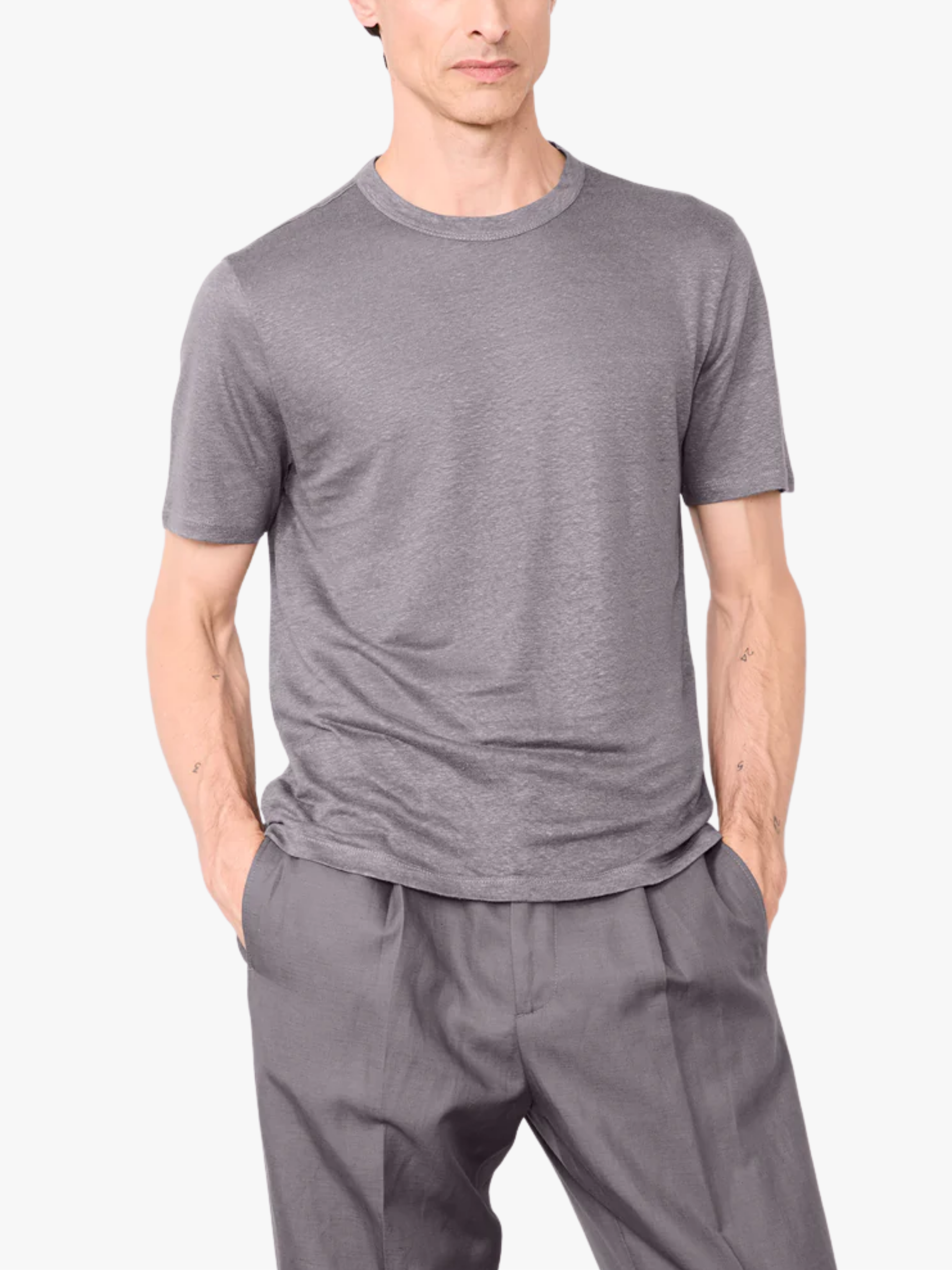 Officine Générale Garment Linen T-Shirt Smoked Pearl Men