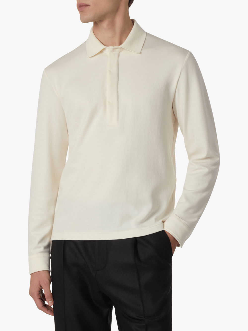 Brett Johnson Langarm Polo-Shirt Lunar Pearl Weiß Herren