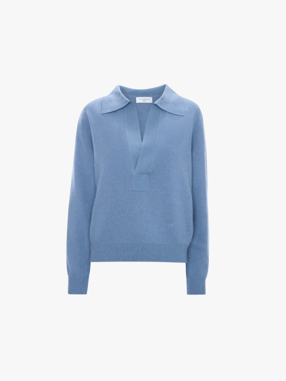 Victoria Beckham Polo Kragen Strickpullover Ocean Mist Melange Blau Damen