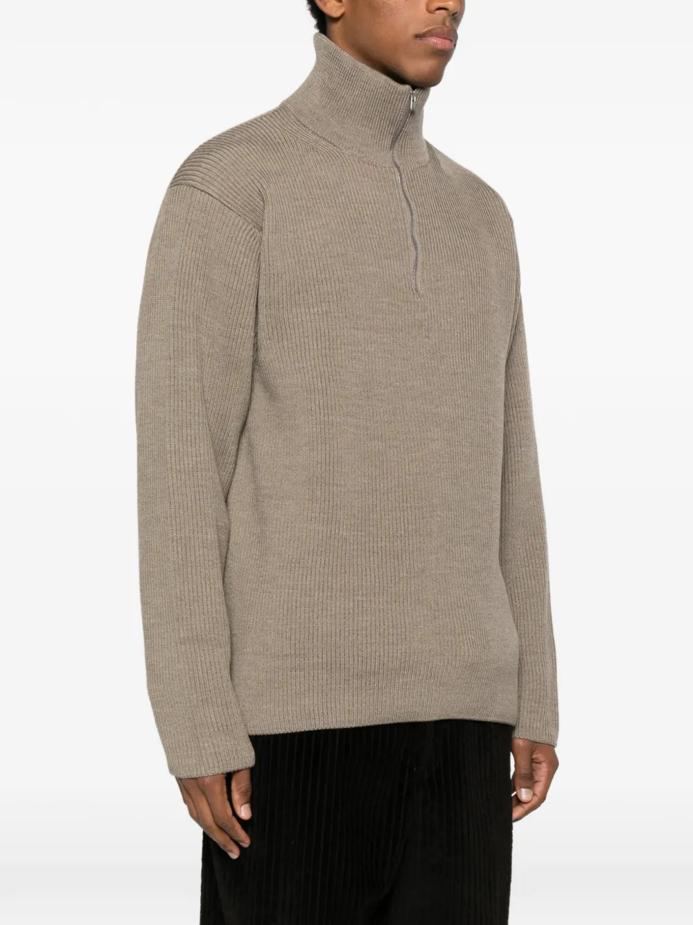 Batoner gerippter Strickpullover mit Reißverschluss Braun Herren