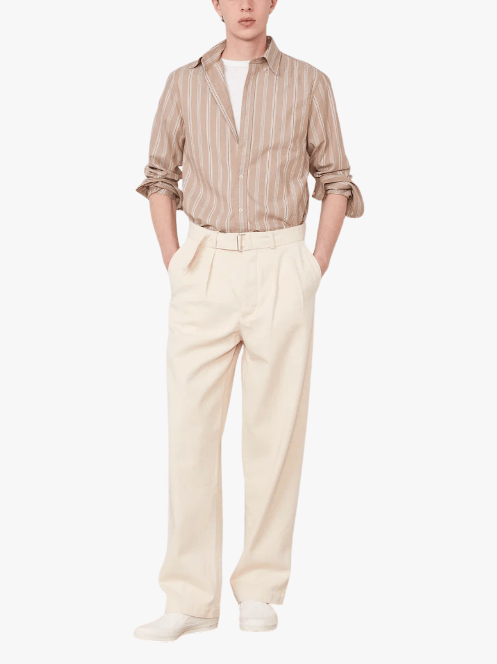 Officine Generale Alex Button-Down Oxford Shirt Mini Stripe Cream Men's