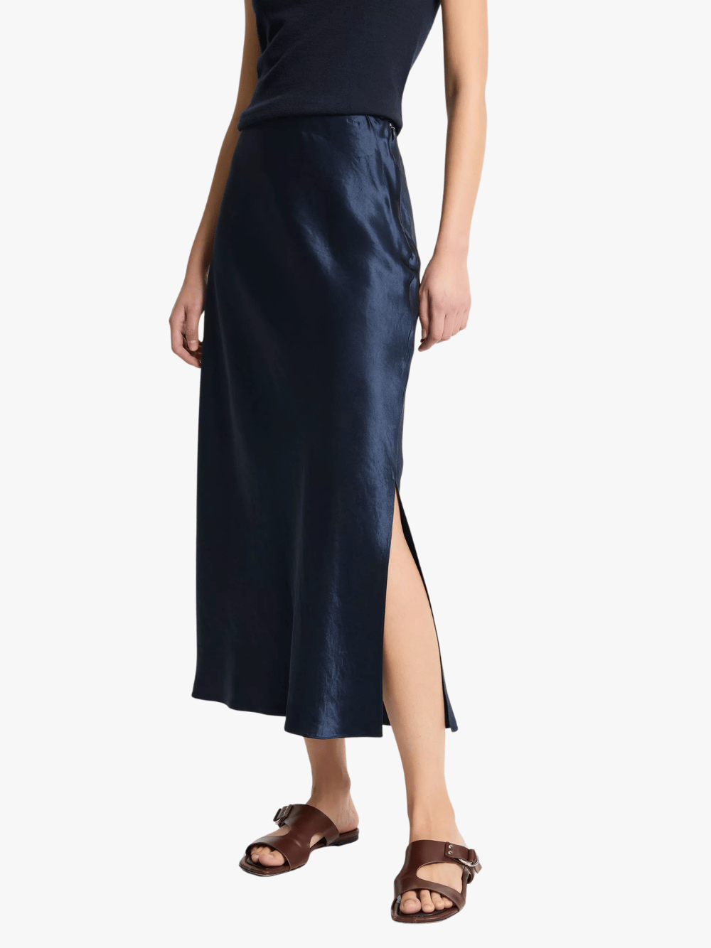 Vince Satin Side Slit Slip Skirt Coastal Blue Damen