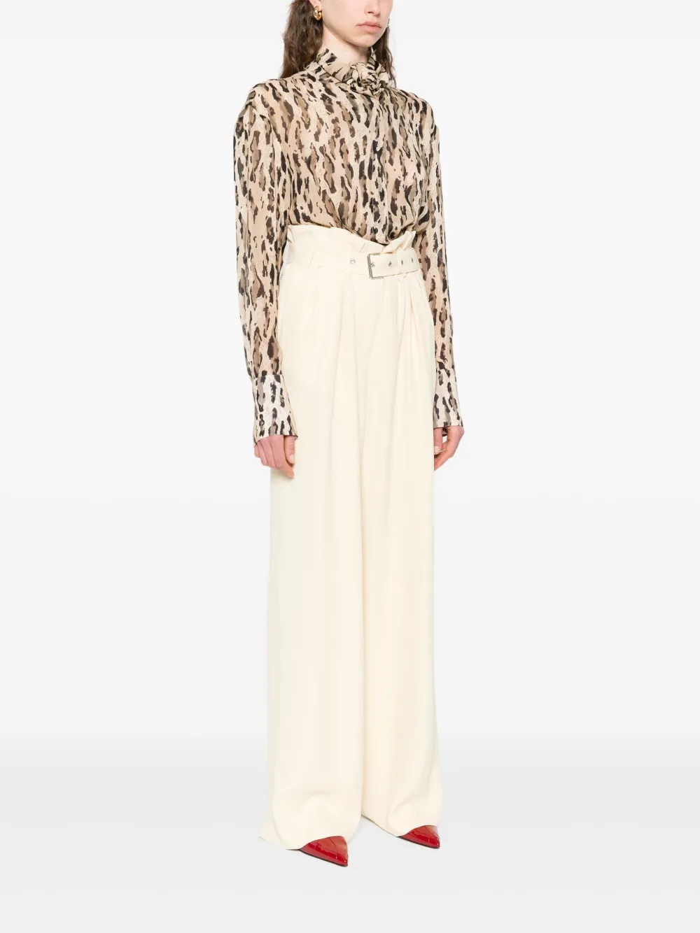 Dries van Noten Trousers with belt in ivory color Women