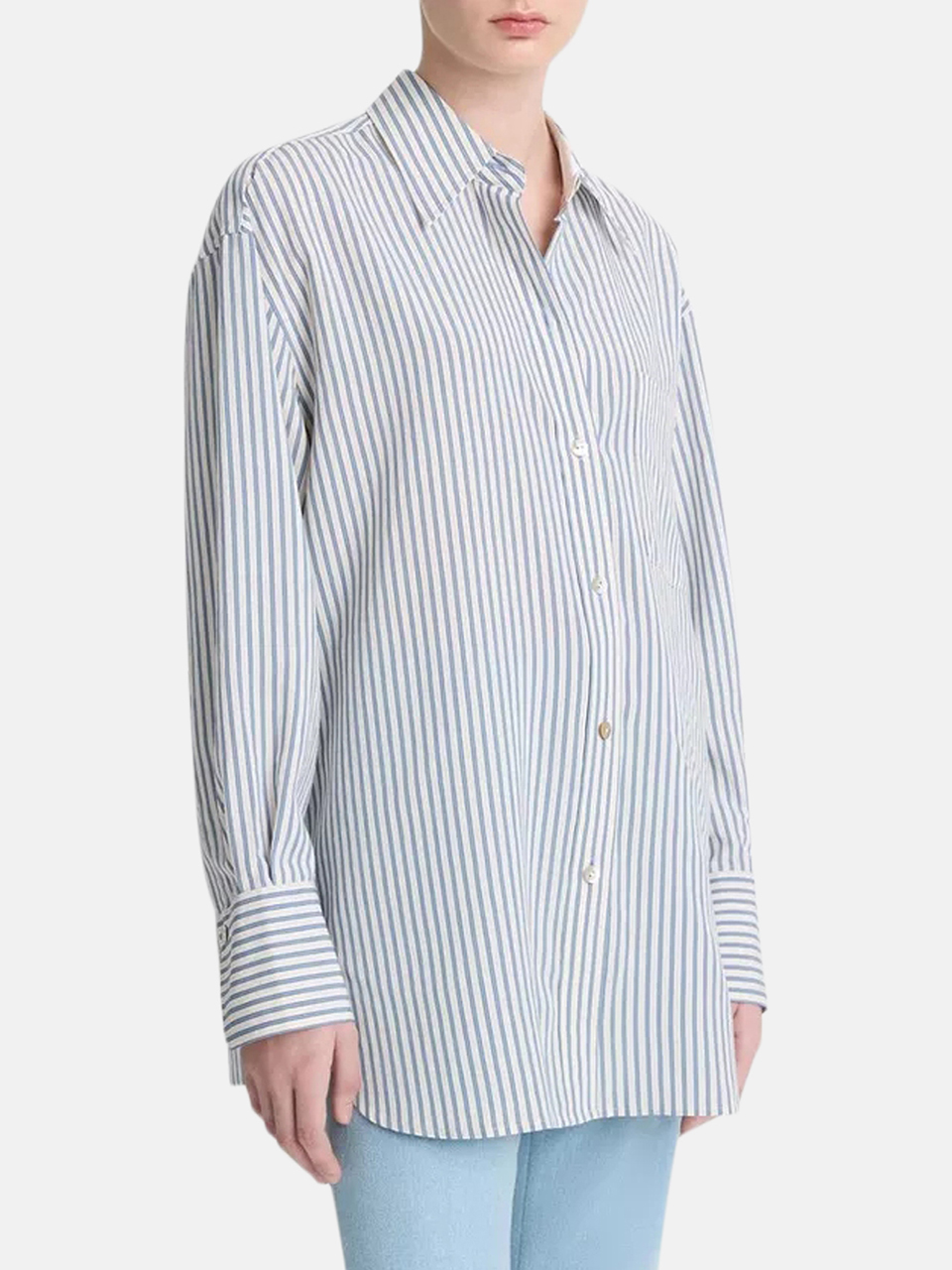 Vince Furrow Stripe Button-Front Hemd Coastal Blue Damen
