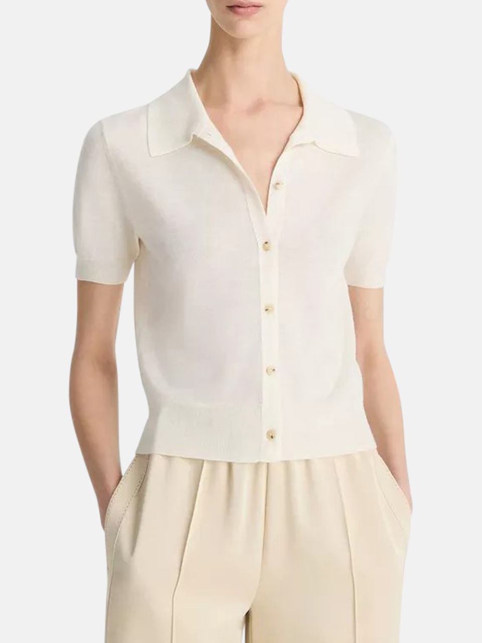 Vince jumper with button placket in wool blend white women
