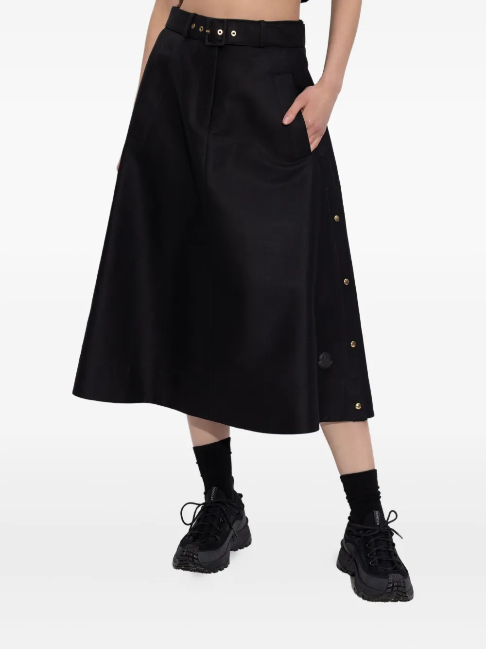 Moncler midi skirt with belt and button closure black women