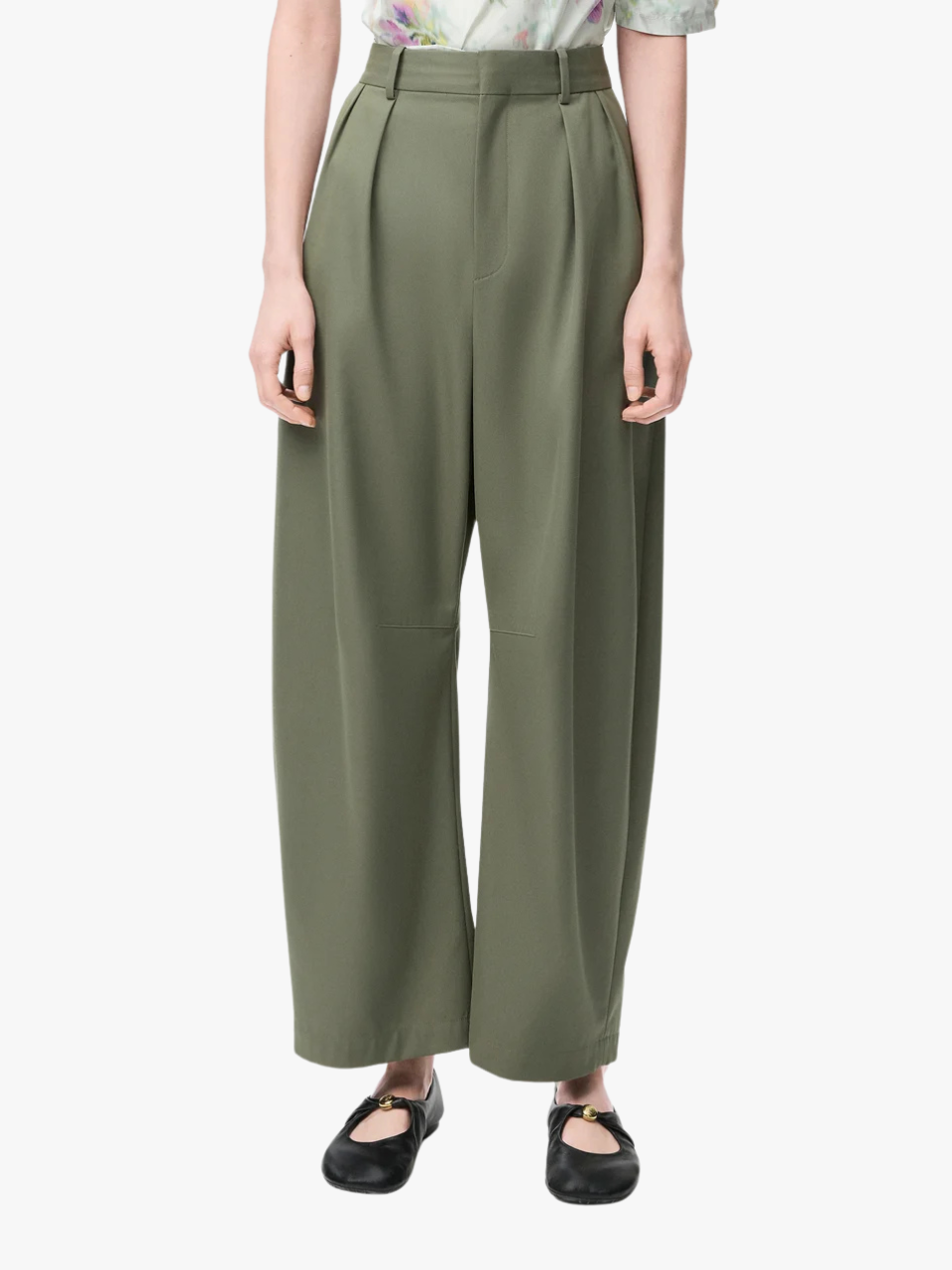 Loewe cotton and silk pleated trousers green women