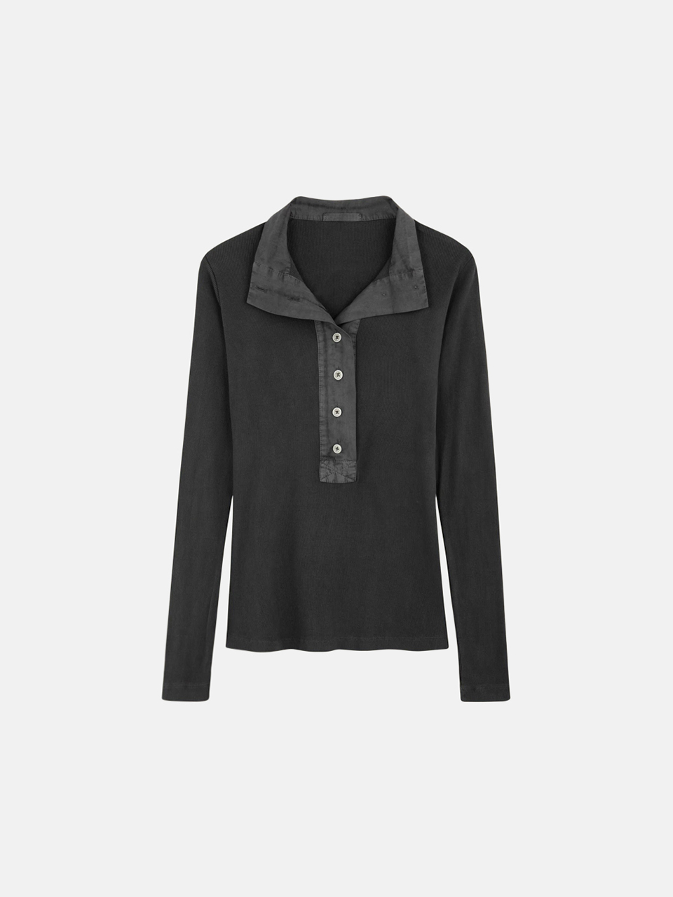 All Three Studio Junia Long Sleeve Henley Rib/Poplin Future Grey Damen
