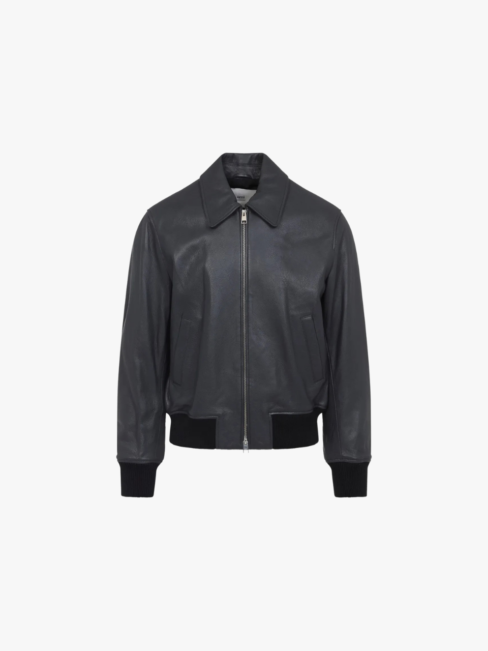 AMI Paris Lederjacke mit Reißverschluss vorne Grau Herren