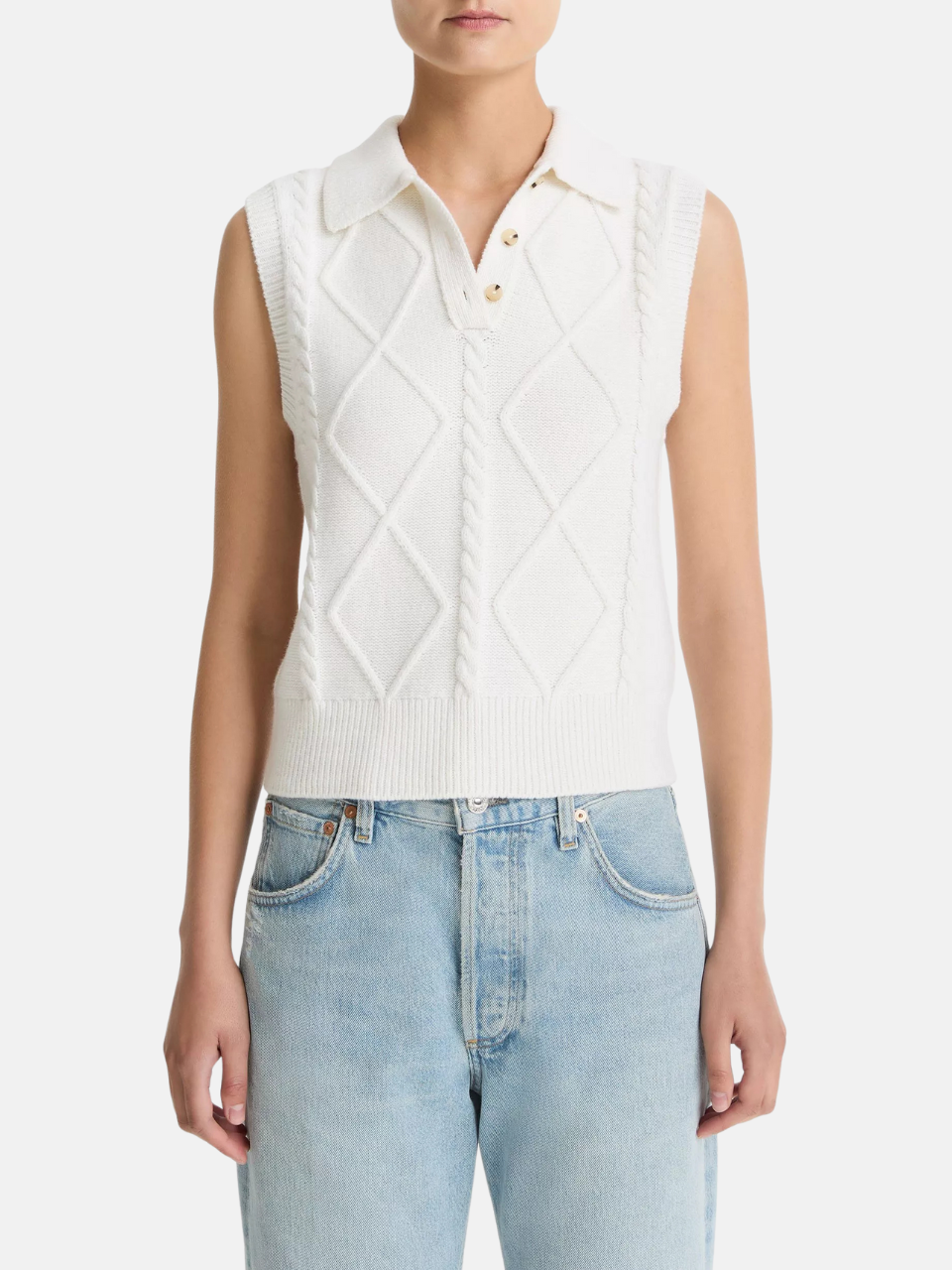 Vince Cable-Knit Wool & Cotton-Blend Sweater Vest Off-White Strickwesten-Pullover Damen